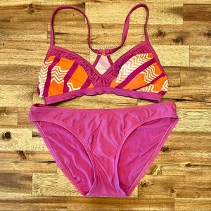Patagonia Bikini Set Bayonne Ruched Triangle Top Hipster Pink Orange Medium Suit